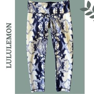 Lululemon Wunder Under Leggings Ink Blot Blue White Cropped Size 6
